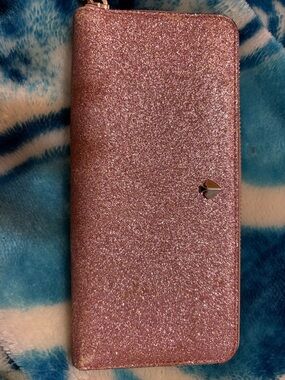 kate spade Rose Pink Glitter Zip Around Wallet